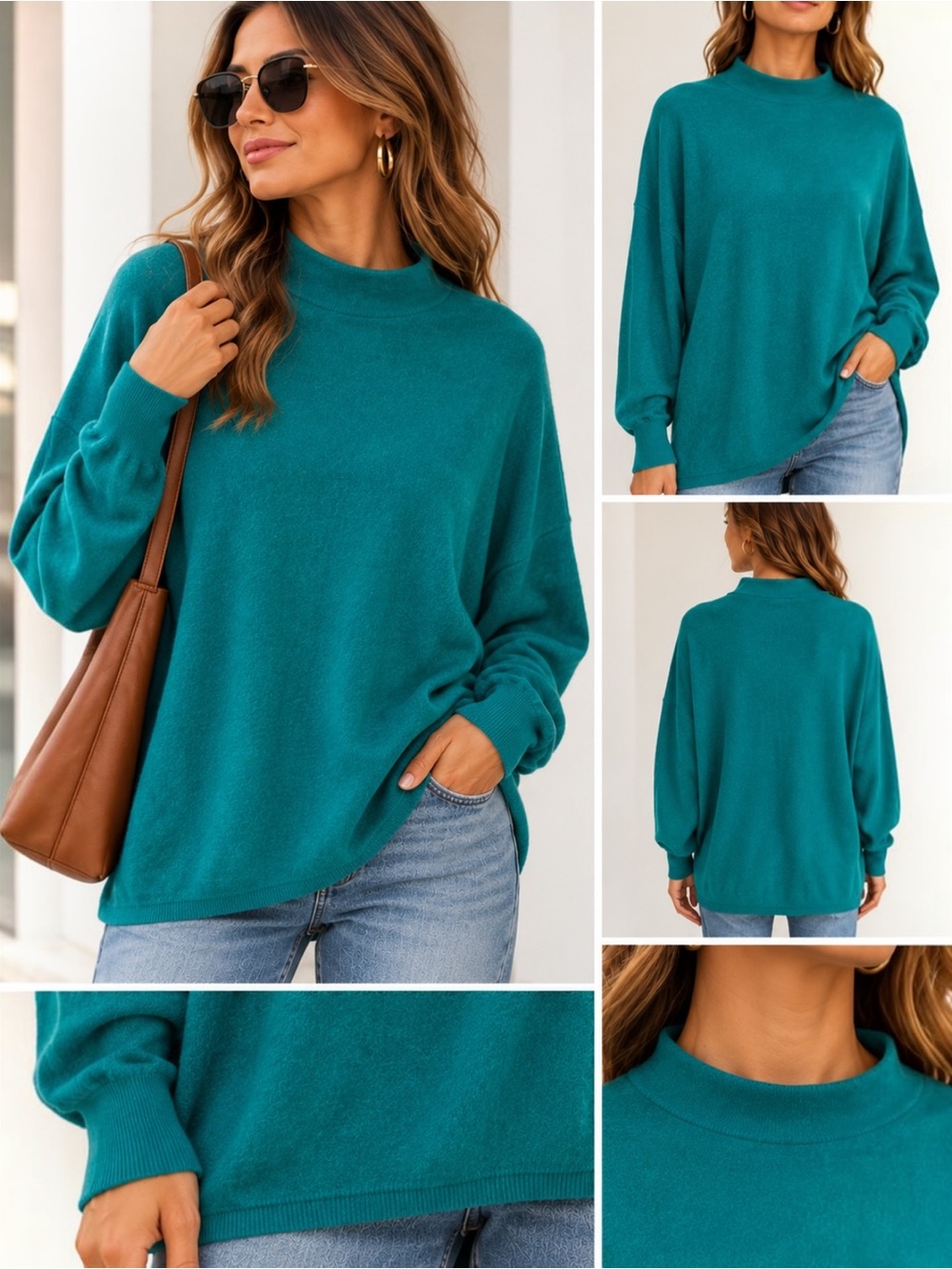 NWT Free People Ottoman Slouchy Tunic Sweater S 100% Cashmere Teal